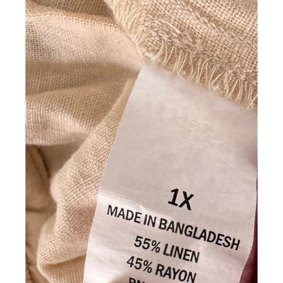 Falls Creek 1X Beige Cream Short Skirt Button Front Tie Belted Waist Linen Rayon - Picture 5 of 9